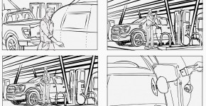 black & white storyboard automotive