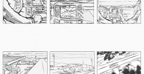 black & white storyboard automotive